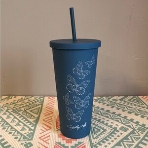 2/$15 Dolly Parton Dark Blue Butterfly 20z Plastic tumbler